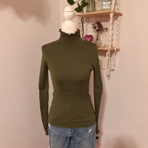 Shinestar Olive Green Ribbed Long Sleeve Mock Neck Top
